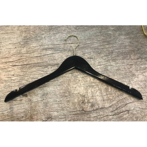 Cabide de Madeira Preto Simples C/ Gancho Luxo Dourado 